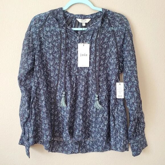 JOIE Dracha Printed Blue Long Sleeve Cotton Blouse Size Small - Picture 10 of 16